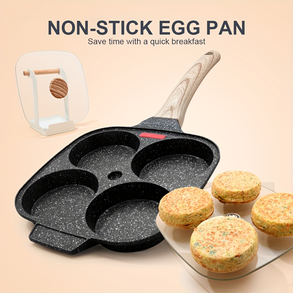 TEMU 4 Cups Egg Pan Fried Egg Pan, Egg Frying Pan With Lid, Nonstick 4 Cups Pancake Pan Aluminium Alloy Cooker For Breakfast, &pfos Free, Gas Stove & Induction Compatible (black)
