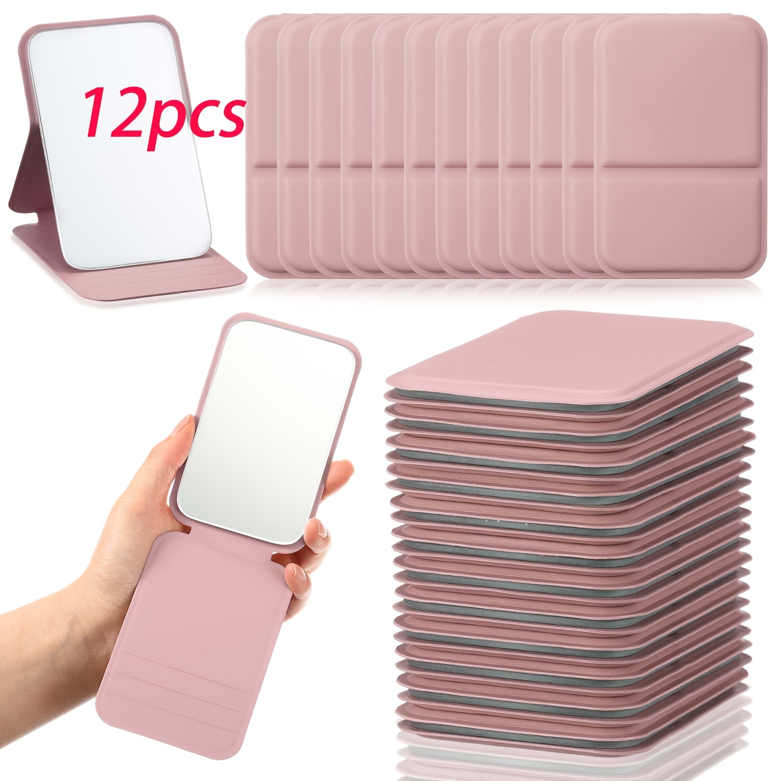 TEMU 12pcs Portable Mirror Set, 12pcs, Suitable For Women And Mothers, Compact Handheld Mirror, Polished Surface, Ultra-thin Travel Makeup Mirror,