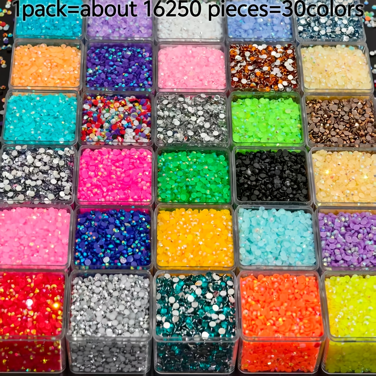 TEMU 16250pcs 3mm High-quality 5d Resin Round Flatback Jelly Rhinestones - 30 Vibrant Colors, Uniform Size, Suitable For Making: Handmade Earrings,