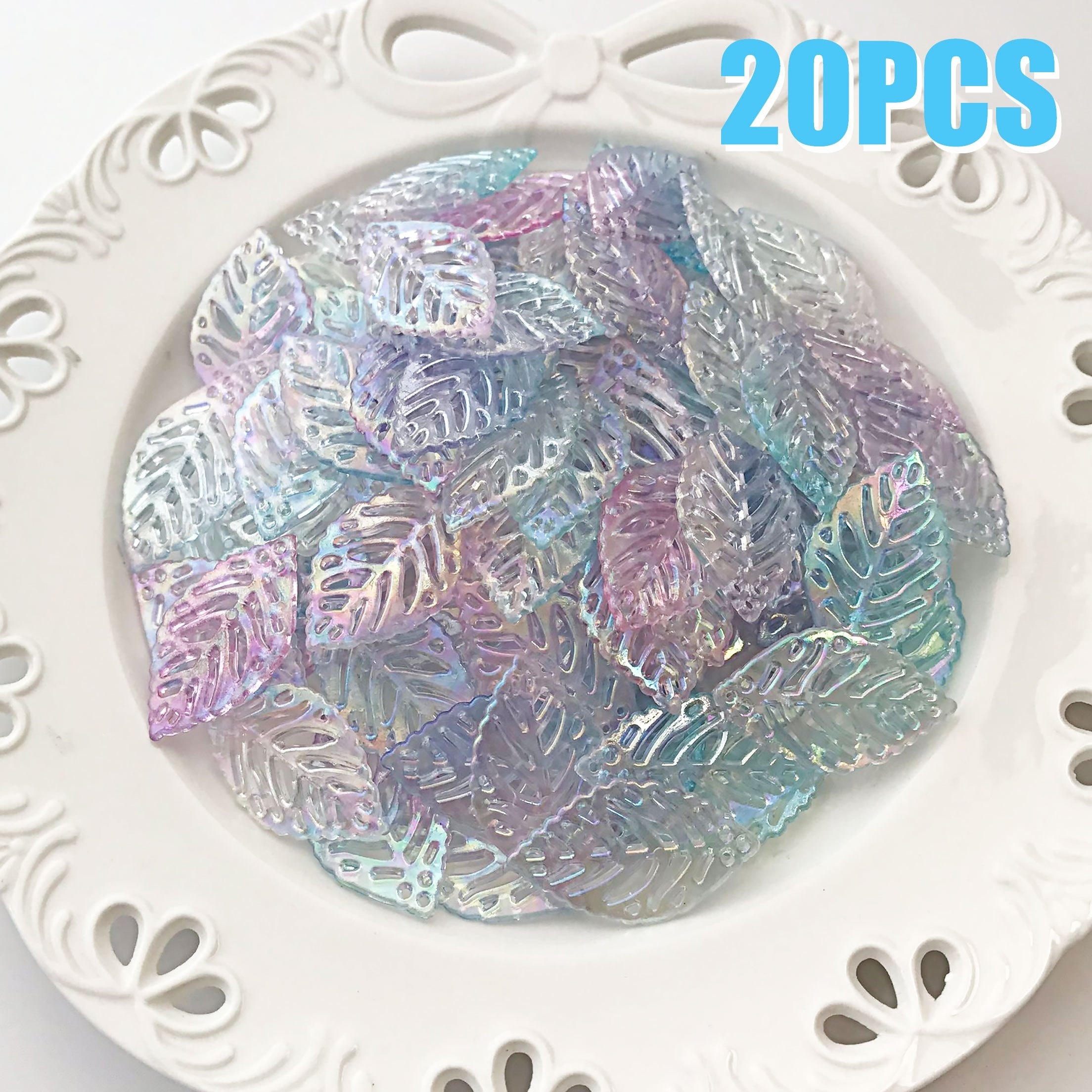 20pcs Of X 21mm Handmade Gradient Leaf Keychain Pendants, Transparent Additions