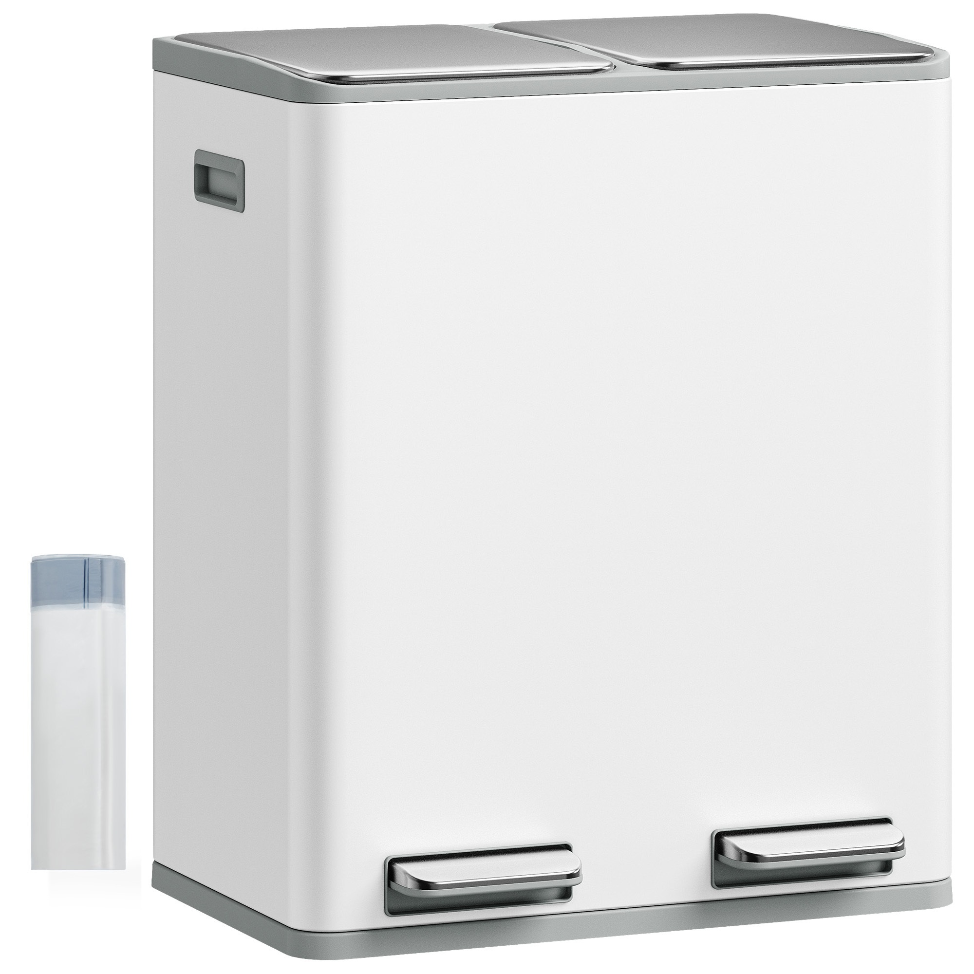 TEMU Kitchen Rubbish Bin, Waste System, 2 Compartments, 60l (2 X 30l), Stainless Steel Kitchen Rubbish Bin, Pedal Bin, Quiet Slow , With 15 Waste