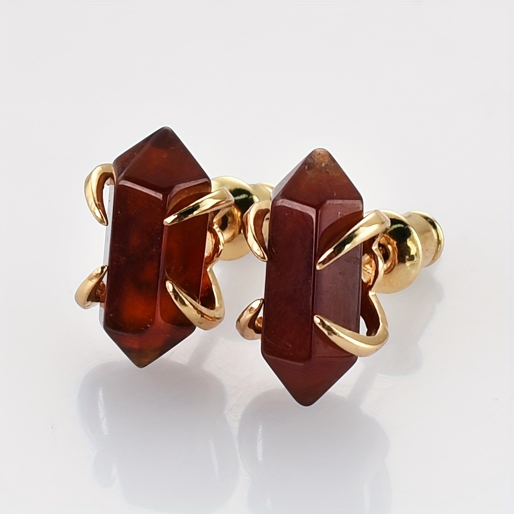 Natural Stone Hexagonal Prong-Set Stud Earrings