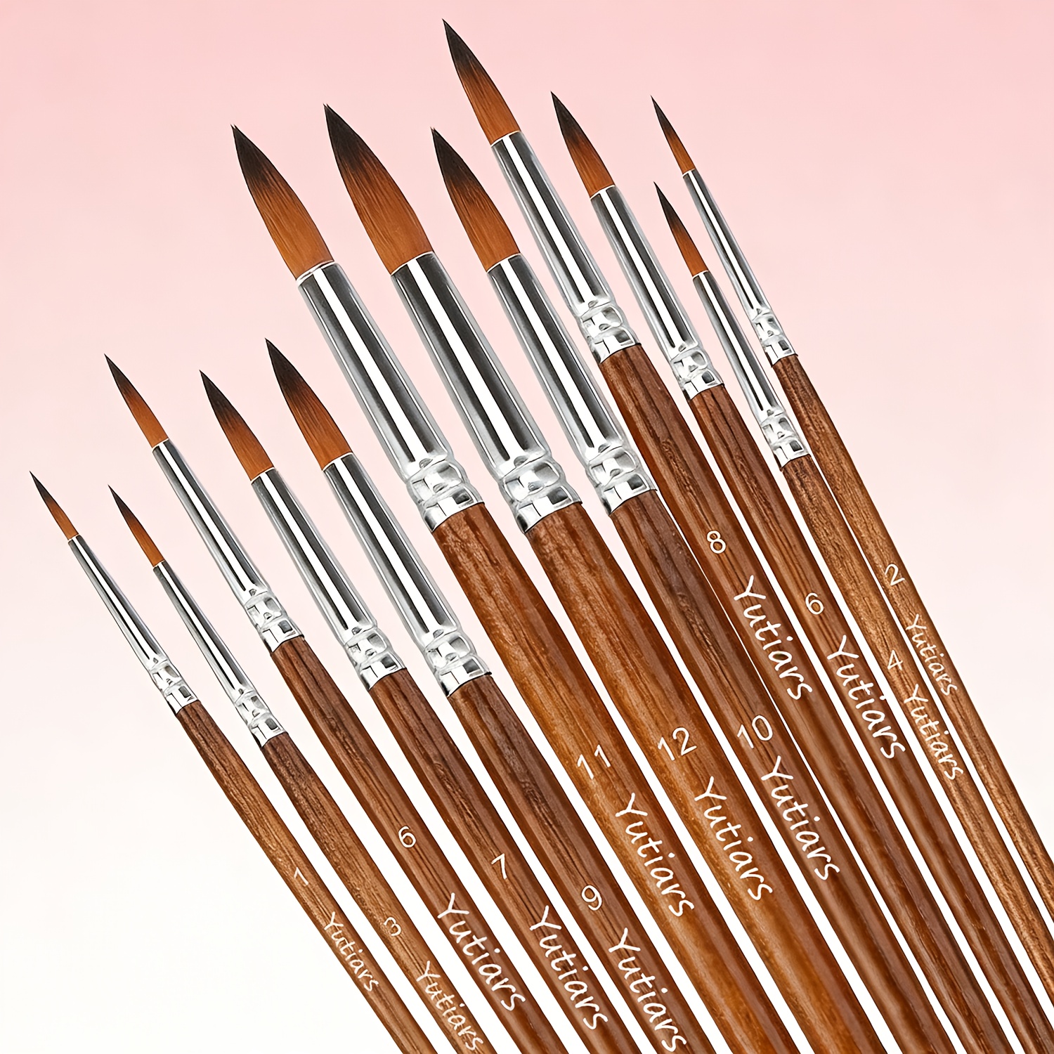 Image of 12pcs Paint Brushes, Round Pointed Tip Artist Paint Brushes Round Paint Brush Basic Set Different Sizes Detail Paint Brush For Watercolor, Acrylic, Gouache, Ink, And Tempera Paintin