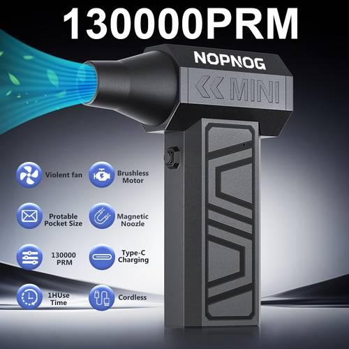 130000RPM Cordless Leaf Blower and Vacuum Car Jet Fan Blowing Snow Type-C Charging Electric Air Duster Portable Cleaning Blower Tool Turbo Blower 5/8 Outlet Nozzles Powerful Air Blower
