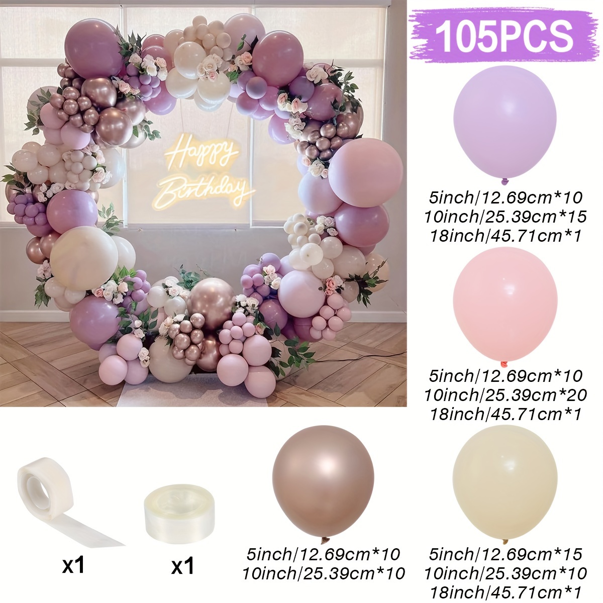 TEMU 105pcs, Balloons Garland Arch Kit, Balloons, Birthday Party Decoration, Wedding, Engagement, Shower, Party Decor