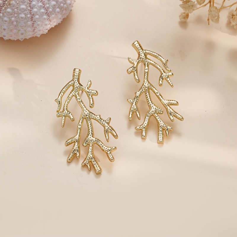 E-shop 1 Paar Goldene Korallen-Stecker für Damen – Minimalistisches, ozeaninspiriertes KC-vergoldetes Metall-, vielseitig für den & Strandurlaub,