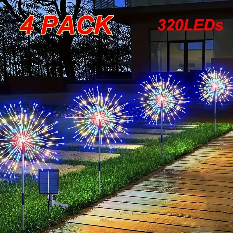 

4-pack Solar Outdoor Led Fireworks Lights, 320 Leds, Garden Decor, 8 Fairy Lights, For Christmas & , Iron Desk Top, Brushed , With Lithium Battery, Amill Brand