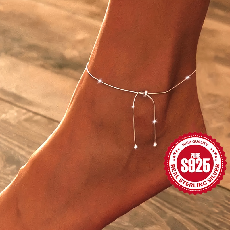 

1 Pc Exquisite 925 Sterling Silver Hypoallergenic Adjustable Round Beads Design Anklet For Women Gift