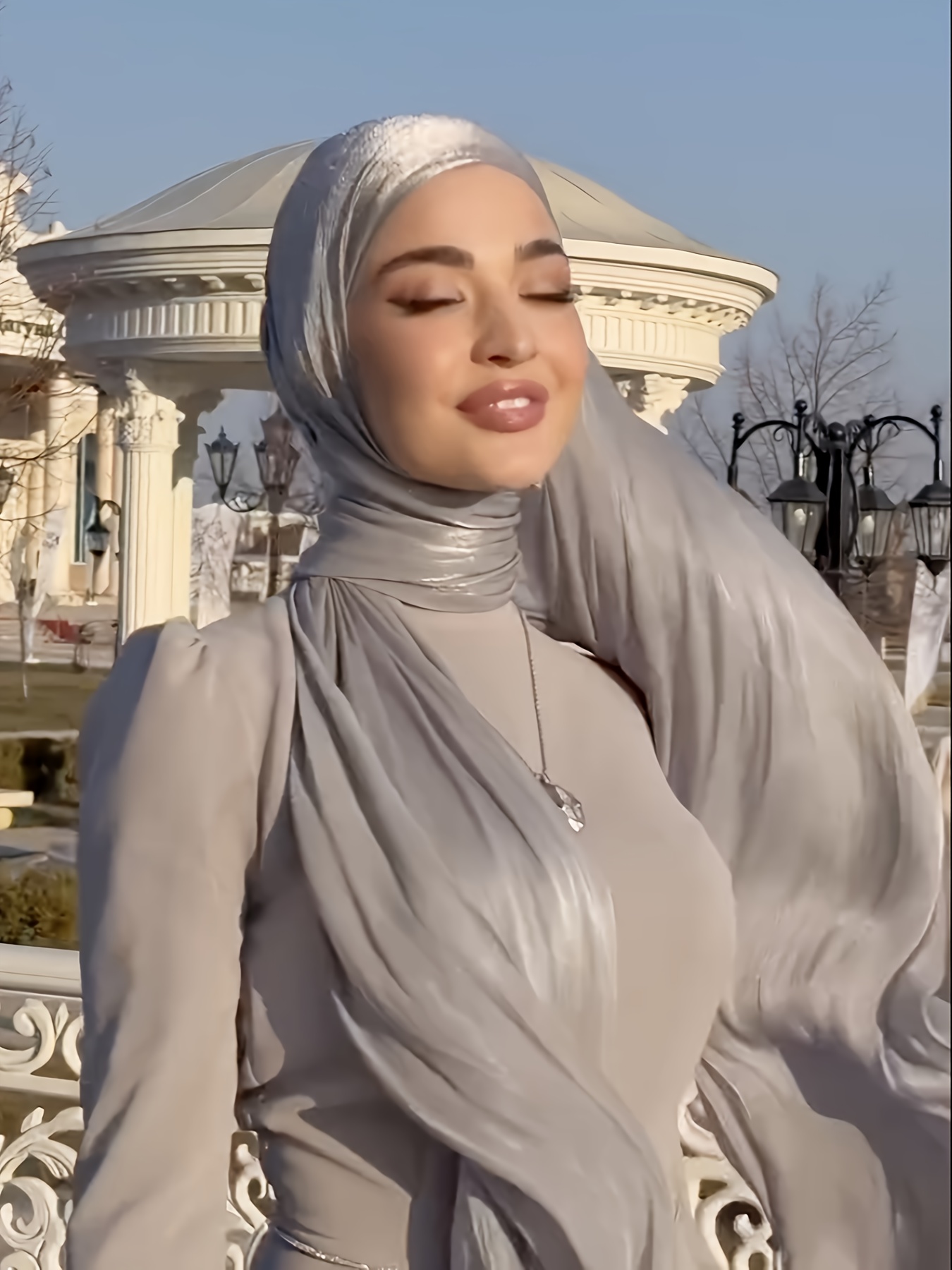 Arabic Style Arabic Scarf For Ladies Plus Size Women's Pearl Color