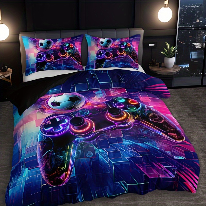 

3pcs Tech Gamepad Football 3d Duvet Cover Set (1 Duvet Cover + 2 Pillowcase Without Pillow Insert), Soft Breathable Hd Printing Bedding Set For Home Dorm Decor