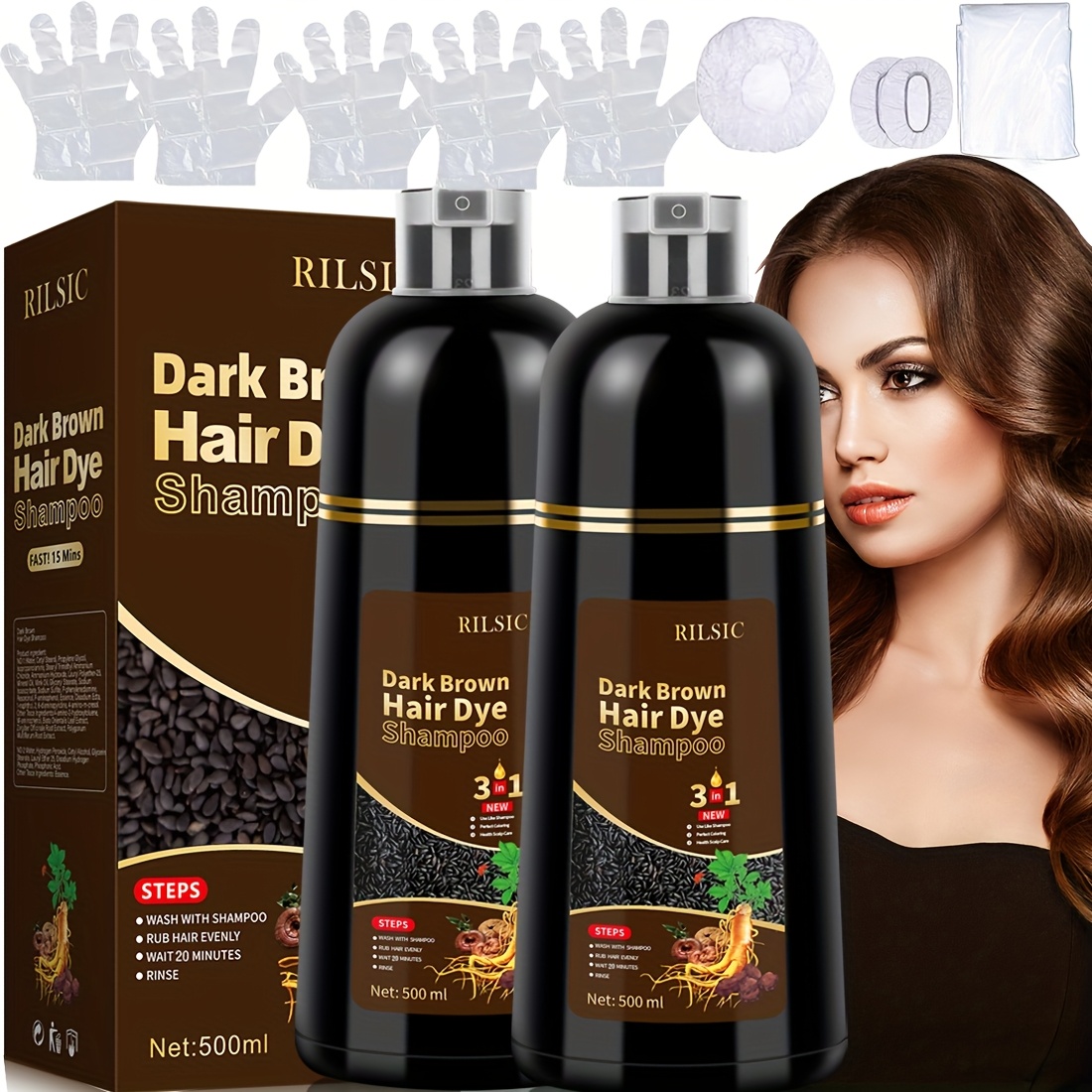 2pcs dark brown hair color shampoo gray hair 500ml instant - Temu
