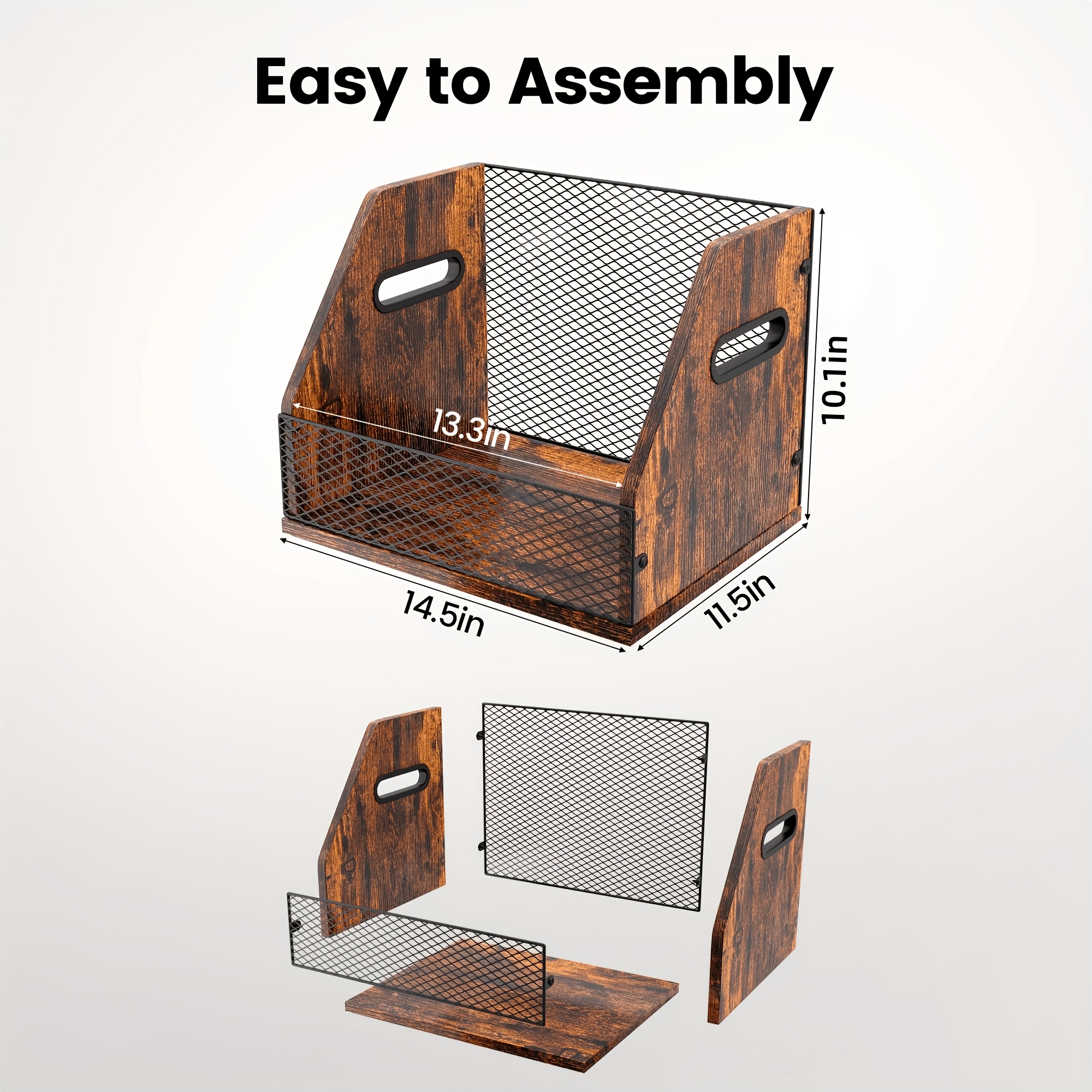 TEMU Vinyl Record Storage Rack, Trapezoidal Lp Vinyl Record Box With Handle, Wooden And Metal Combination Album Storage Desktop Organizer, Suitable