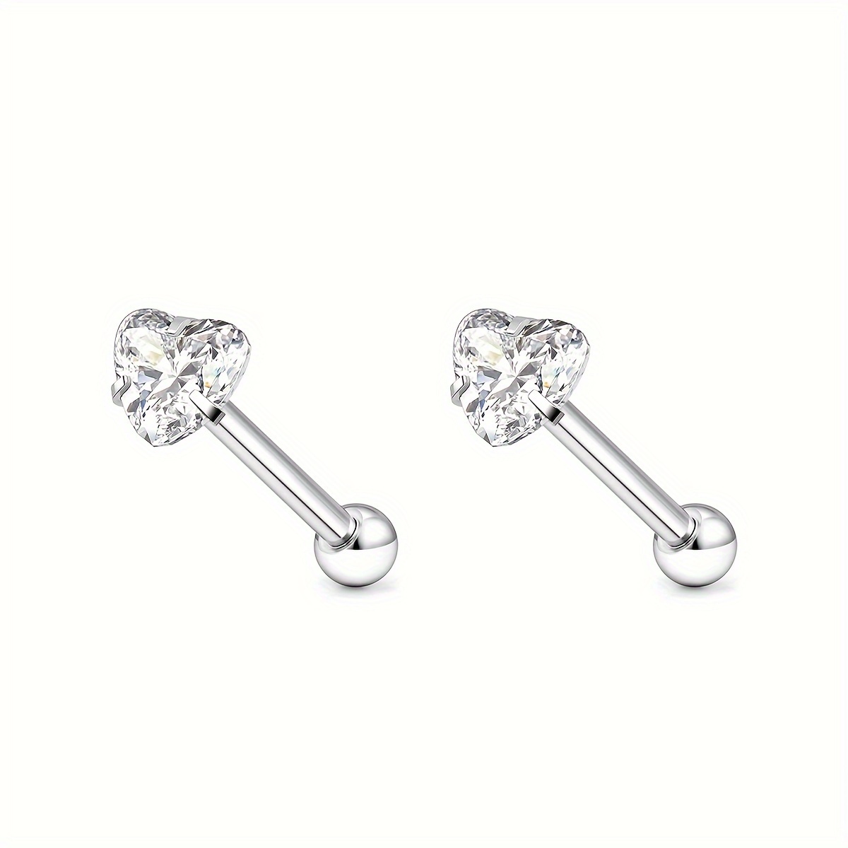 TEMU A Pair Of Fashionable 316l Stainless Steel Mini Piercing Stud Earrings, Heart-shaped Inlaid With Ab White Zirconia And Colorful Cubic Zirconia