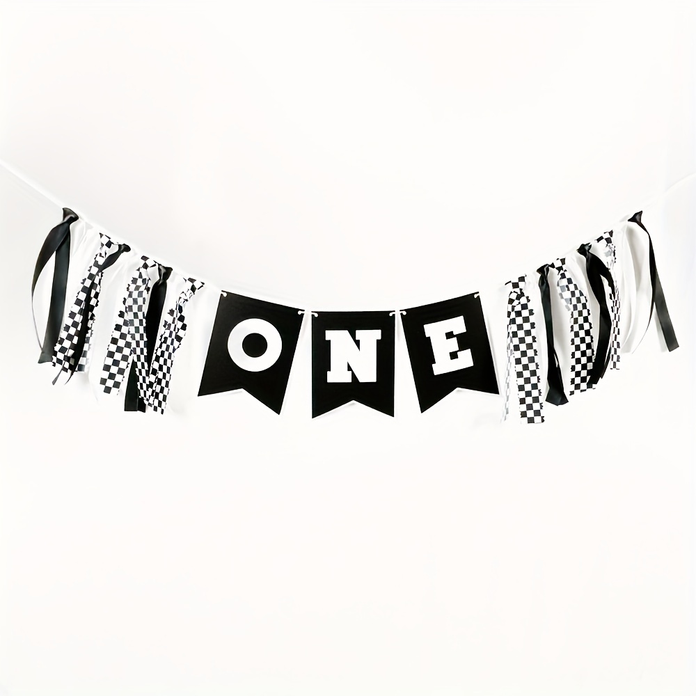 

Fabric Birthday Banner For Highchair, Racing Theme Party Supplies, Multipurpose Black And White Checkered Race Car Decor, Birthday Photo Prop, Celebration Decoration, No Electricity Needed