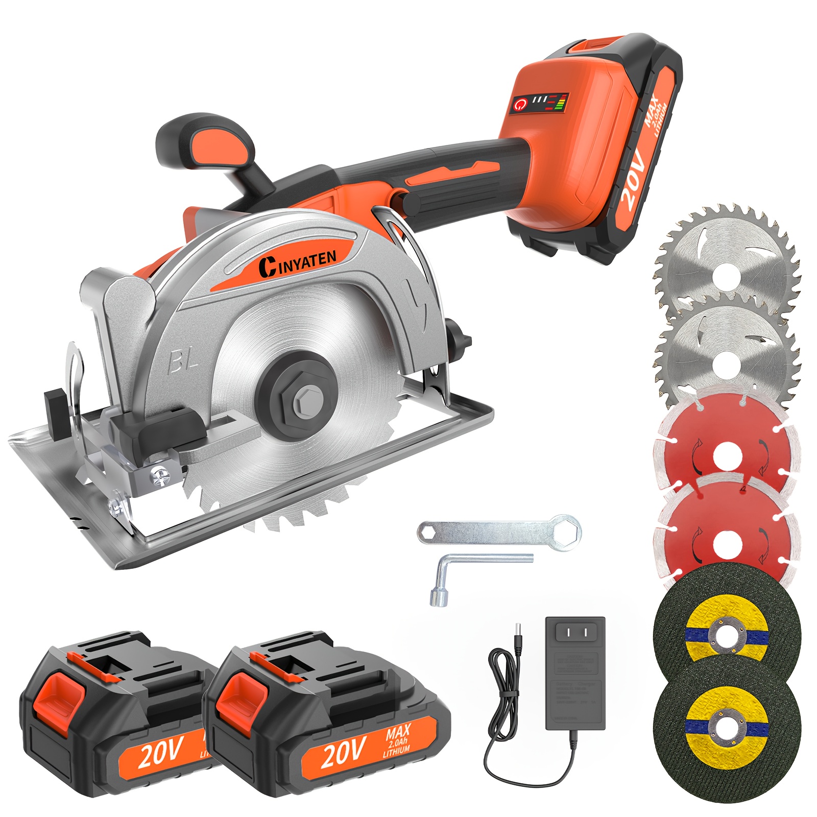brushless circular saw kit dual battery 2 0ah   with 6 saw blades adjustable cutting depth of 45 adjustable cutting angle compatible with 20v lithium battery   for woodworking and garden projects