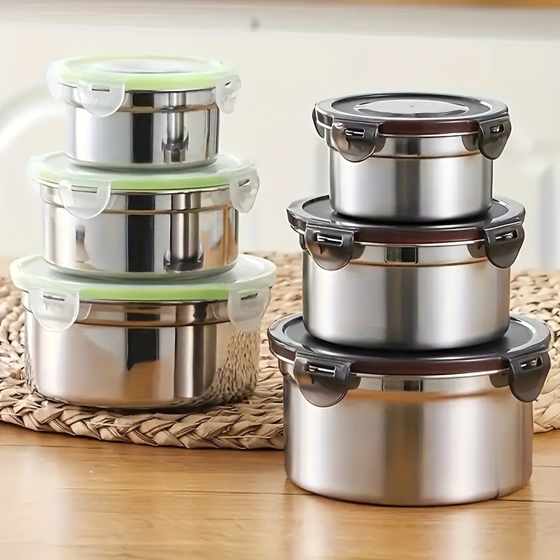 

3-piece Stainless Steel Food Storage Set With Lids - Leakproof, Reusable Containers For Salads & Snacks, Perfect For Fridge Freshness & Bento Boxes