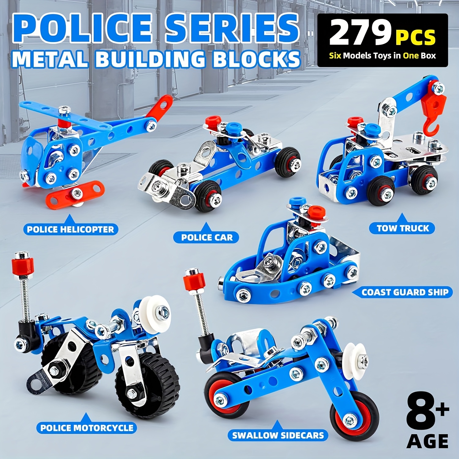 Image of Stem Building Toys For Boys Age 8-12, Police Toys 6 Mini Metal For Kids, Erector Set For Boys, Assembly Science Kit Educational Gifts