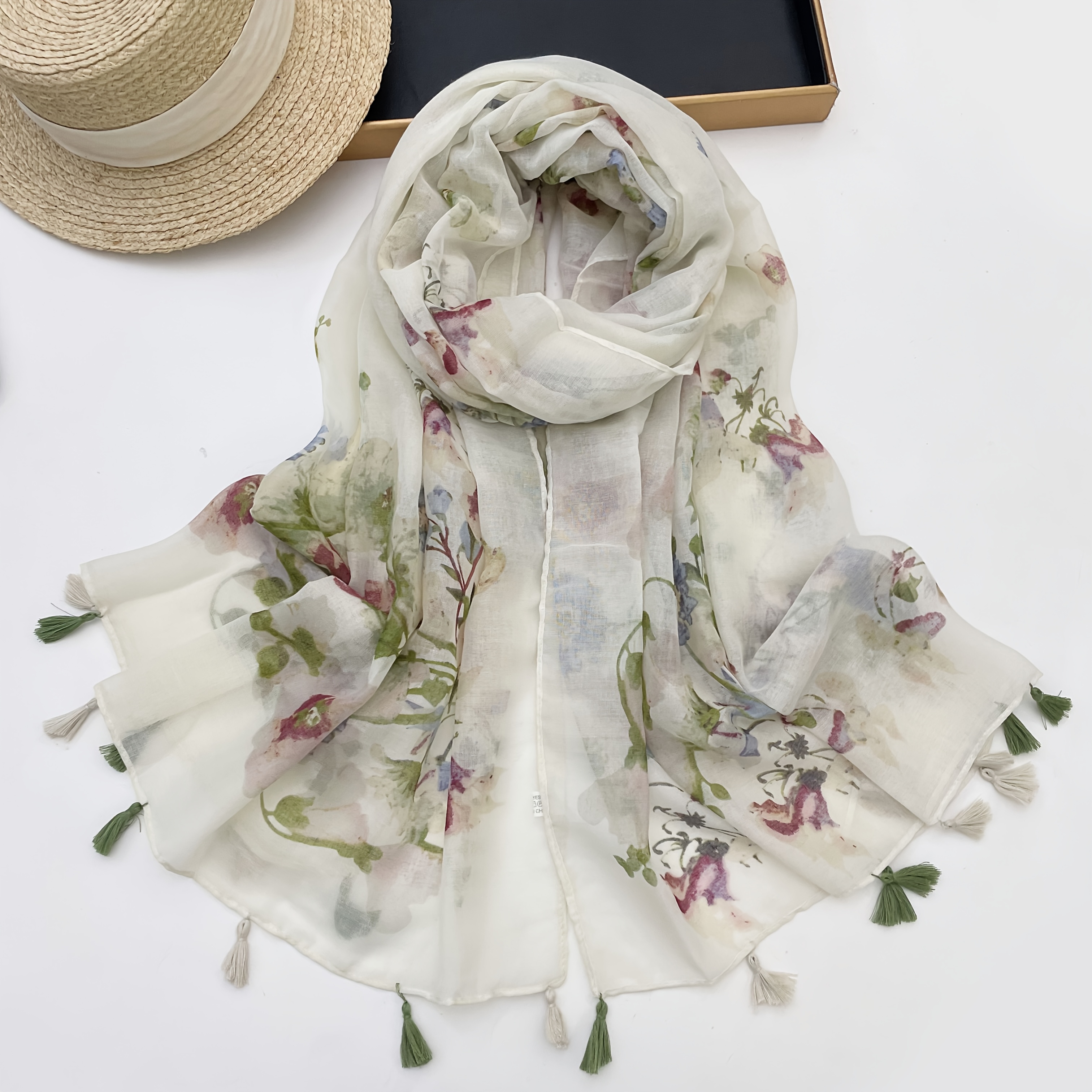 TEMU Lightweight And - Watercolor Print Tassel Women's Long Scarf, Shawl, Or Air-conditioning Scarf, With A And Relaxed Vibe. Easily To Styling Such