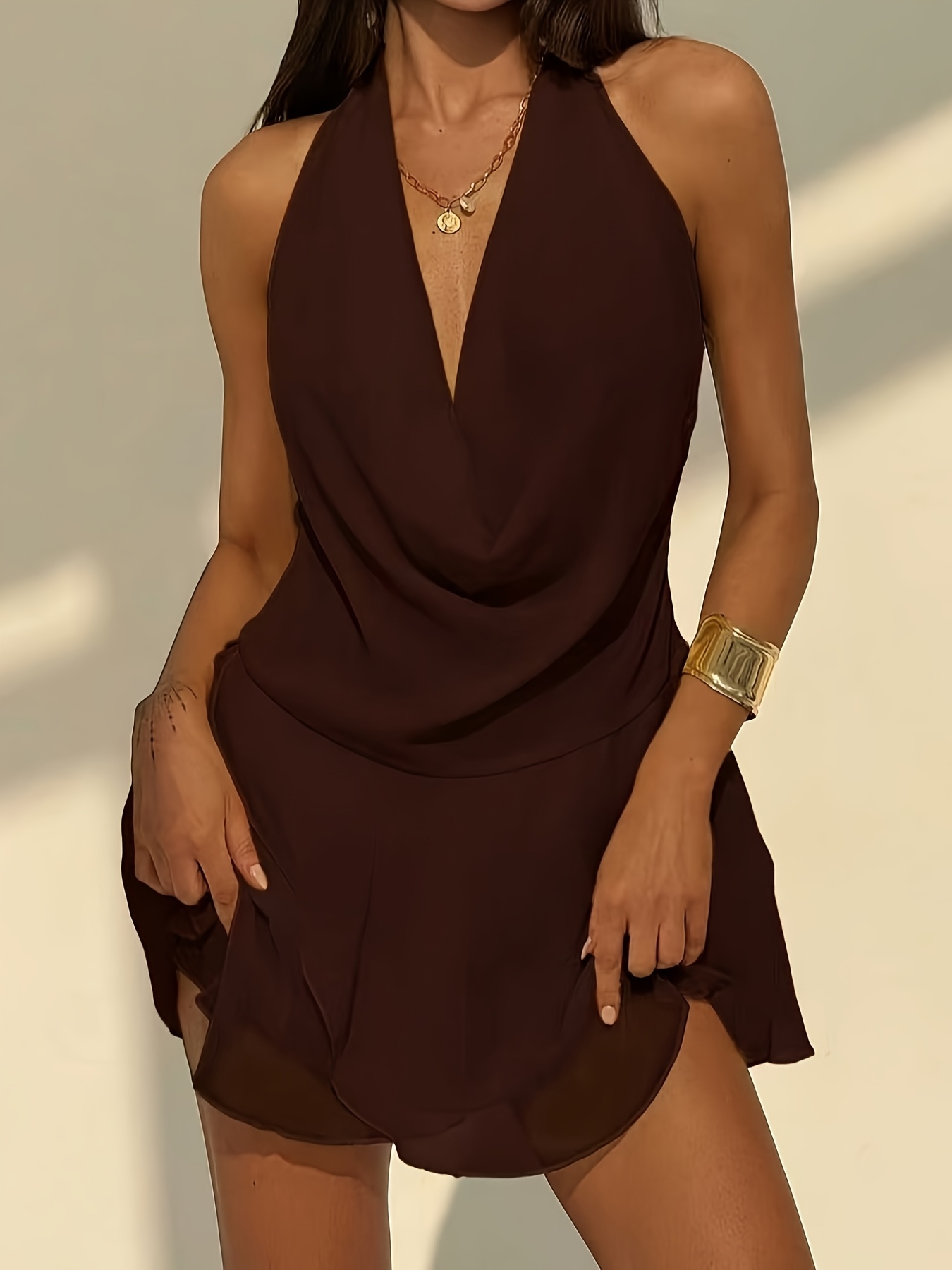 chinese dress ladies Sparkly Gold A Line Deep V-Neck Short Metallic Cocktail Dress