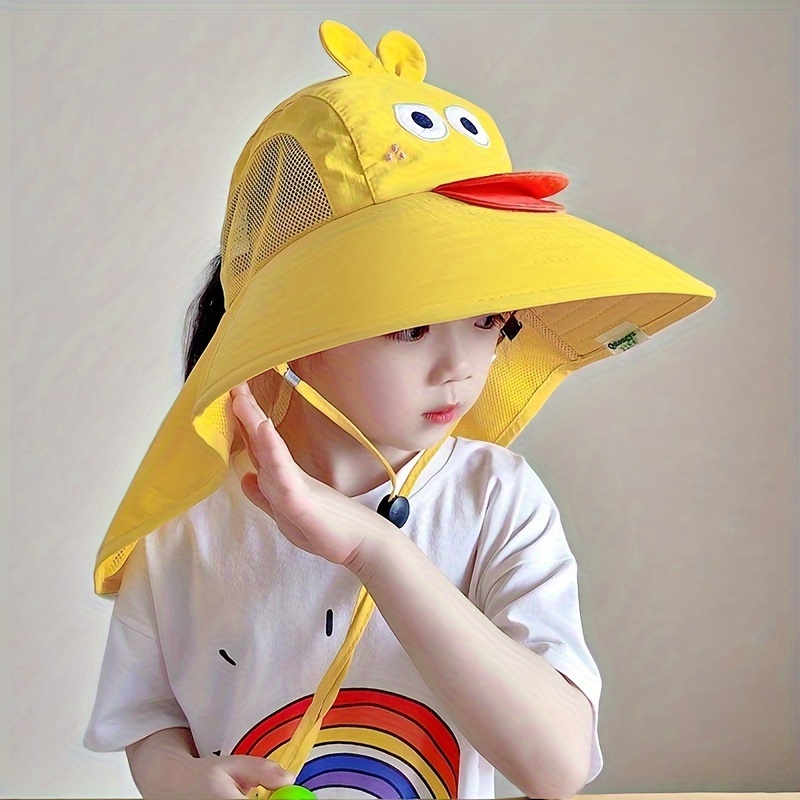 Adorable Funny Creative Panama Hat for Boys Girls, Comfortable Breathable Bucket Hat with Whistle Strap, Extra Wide Brim Sun Protection Fisherman