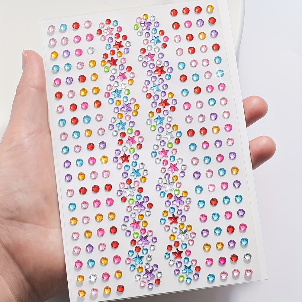 TEMU Pegatinas de pedrería y colorida, decoraciones faciales de de piedras preciosas con diseño de estrella, pegatinas de joyería autoadhesivas para