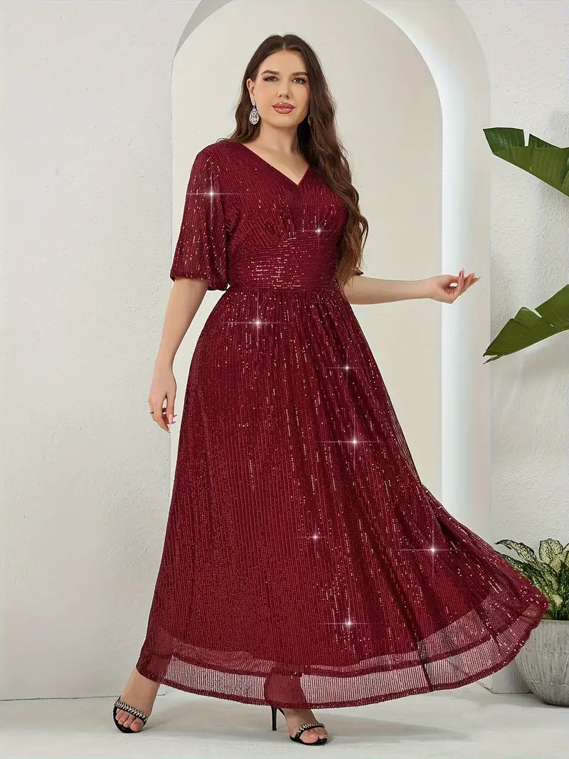 Plus Size, Women's Burgundy Formal Party Dress - Plus Size Maxi Evening Gown with V-Neck, Flattering A-Line Silhouette for Weddings * * - * Formal Attire Plus Size, Women's Burgundy Formal Party Dress - Plus Size Maxi Evening Gown with V-Neck, Flattering A-Line Silhouette for Weddings * * - * Formal Attire