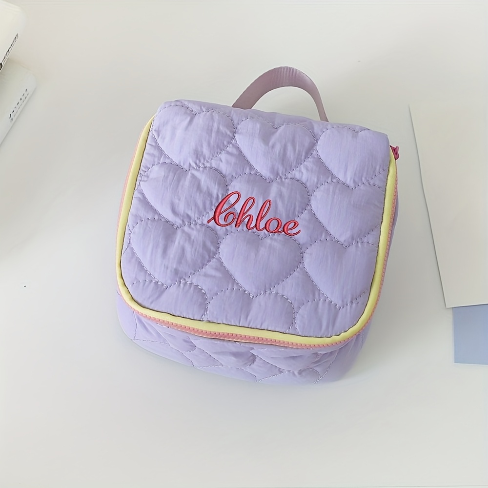 TEMU 刺繍入りカスタムネームハート柄メイクバッグ・トイレタリー（パーソナライズテキスト付き）ギフト