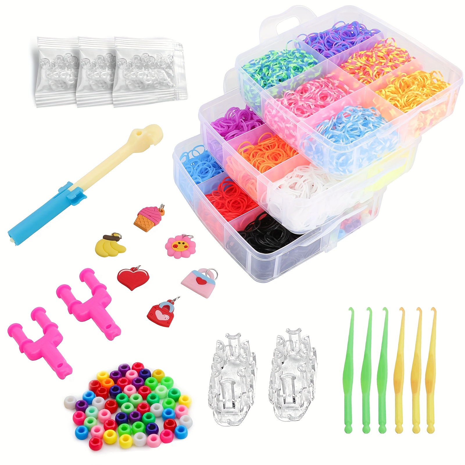 

4500pcs Loom Bands Kit, Three-layer Woven Bracelet Set, Diy Rubber Bracelet Making Kit, For Arts & Crafts Enthusiasts