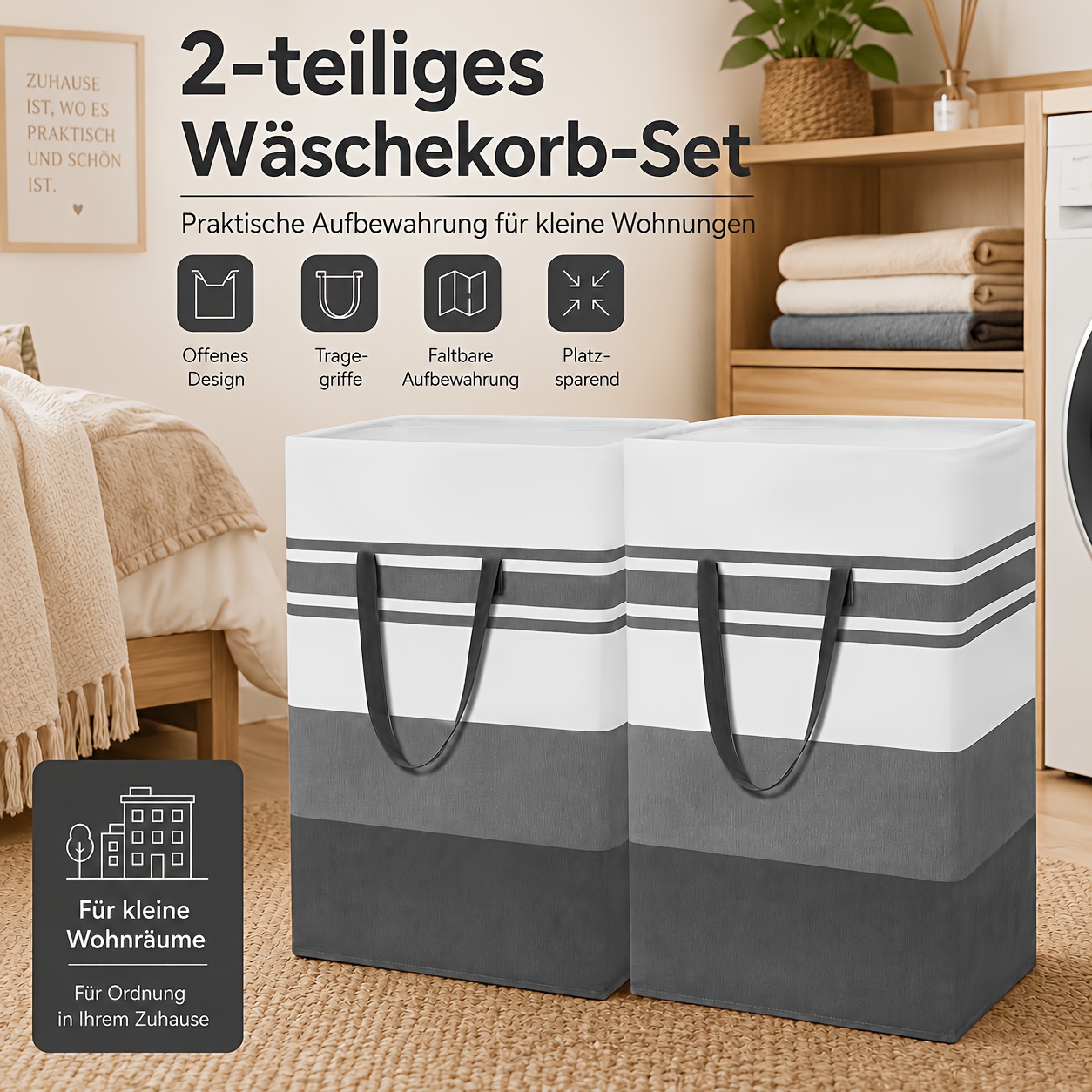 2pcs Foldable Laundry Hamper Set With Carry Handles, Laundry Baskets For Sorting Clothes In Bedrooms, Bathrooms, And Laundry Rooms