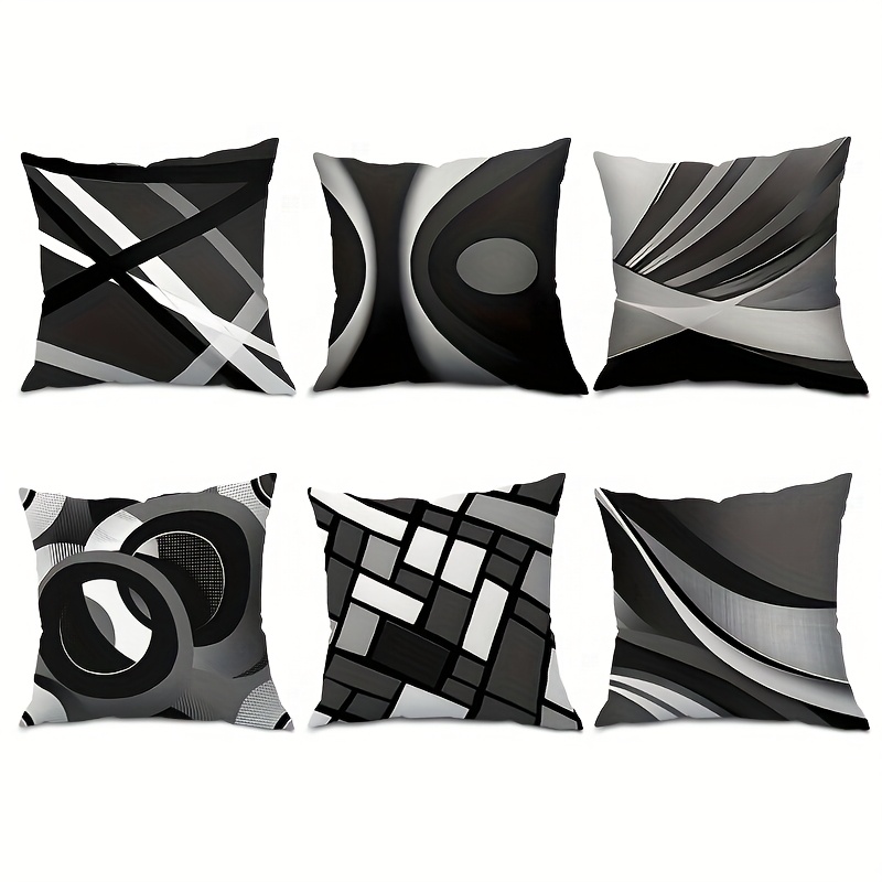TEMU 6pcs Black, White, And Gray Abstract Geometric Pillowcases, Modern Sofa Cushion Covers, Back Cushion Covers, Home Decor Pillowcases, Zipper