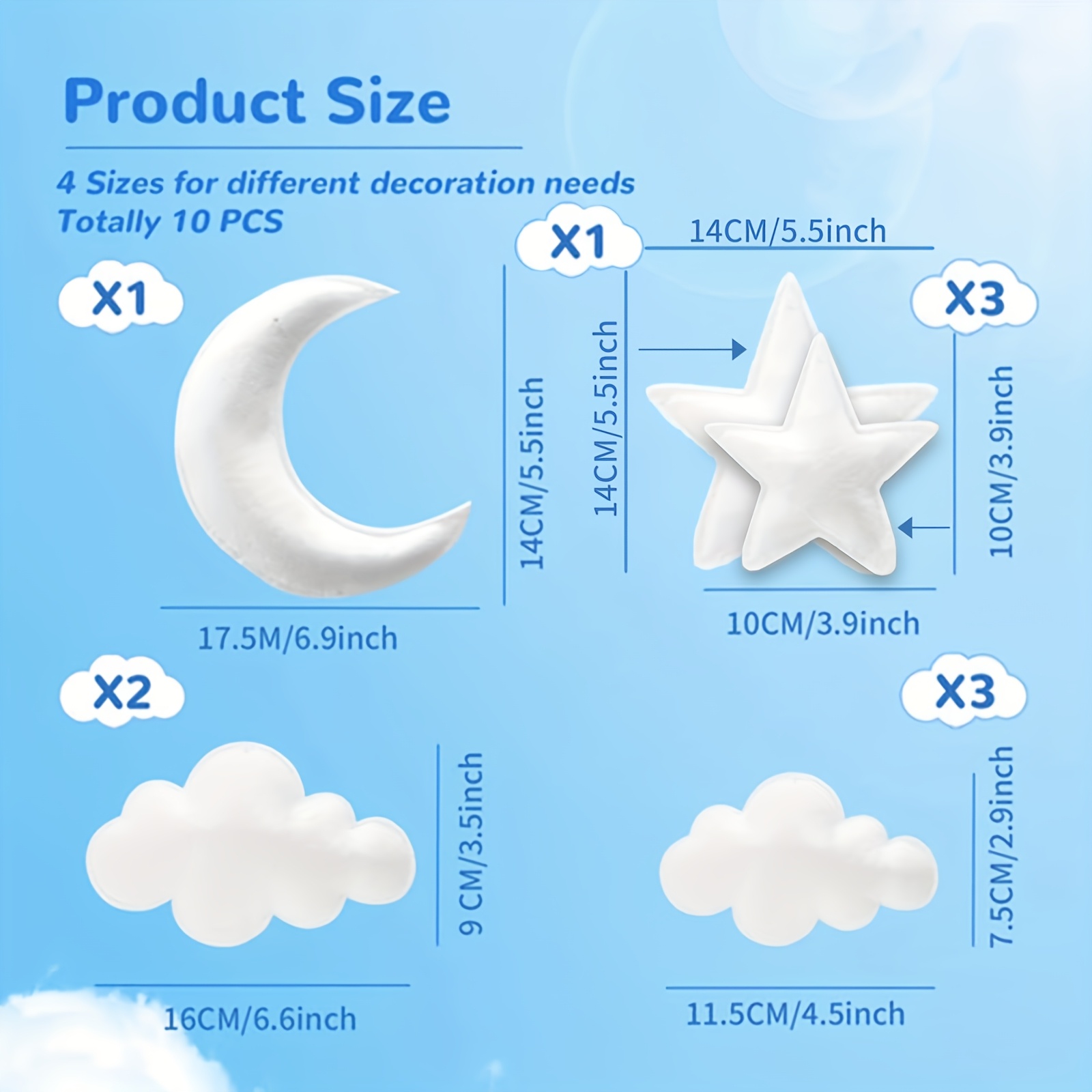 10pcs 3D Hanging Cloud Set for Ceiling Decor