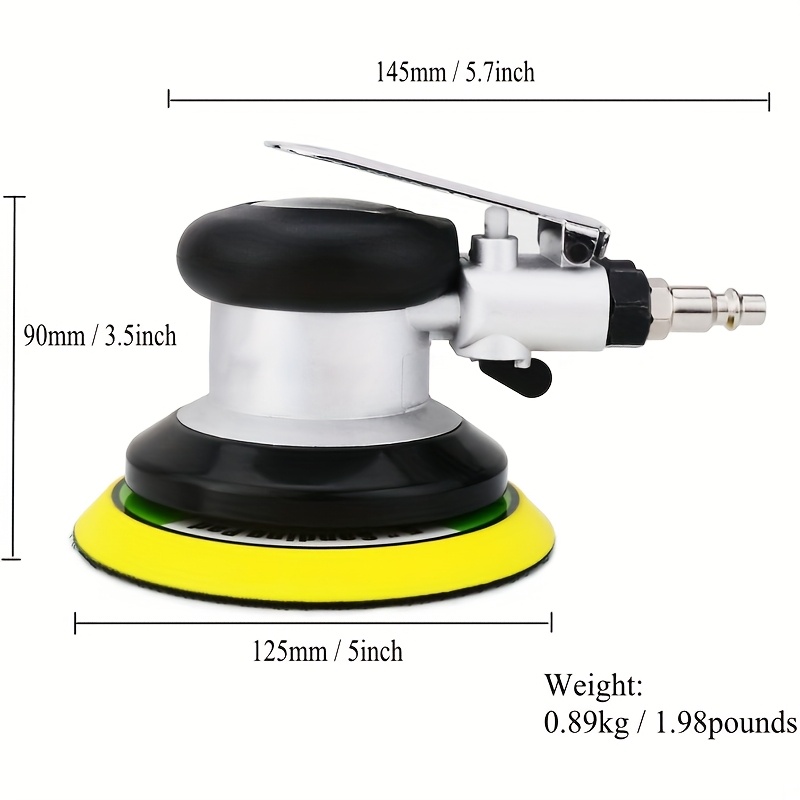 TEMU 5 Inch/6 Inch Pneumatic Random Orbit Sander 12, 000rpm Heavy Duty Pneumatic Palm Sander For Car Rust Removal Tool Waxing Tool Father's Day Gift, Without Battery