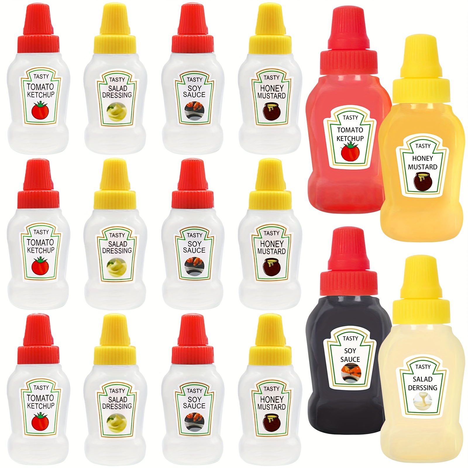 

12pcs, Mini Sauce Bottles, Mini Bottles, Condiment Squeeze Bottle, Plastic Portable Containers Bottle For Office Picnic Oil Honey Salad Dressing, Spice Bottle, Kitchen Utensils, Apartment