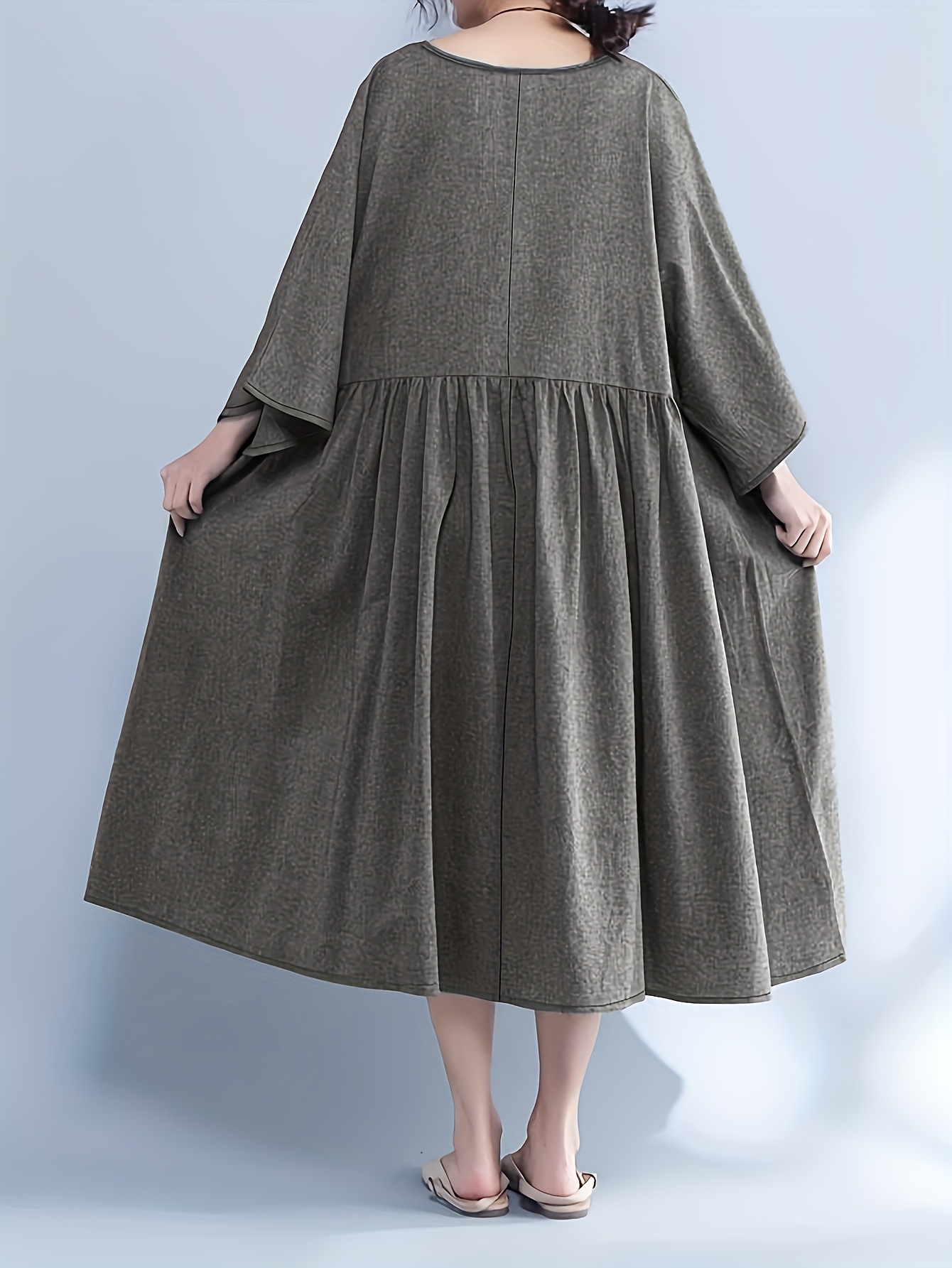 v neck three quarter sleeve loose gray tunic dress polyester - Temu United  Arab Emirates