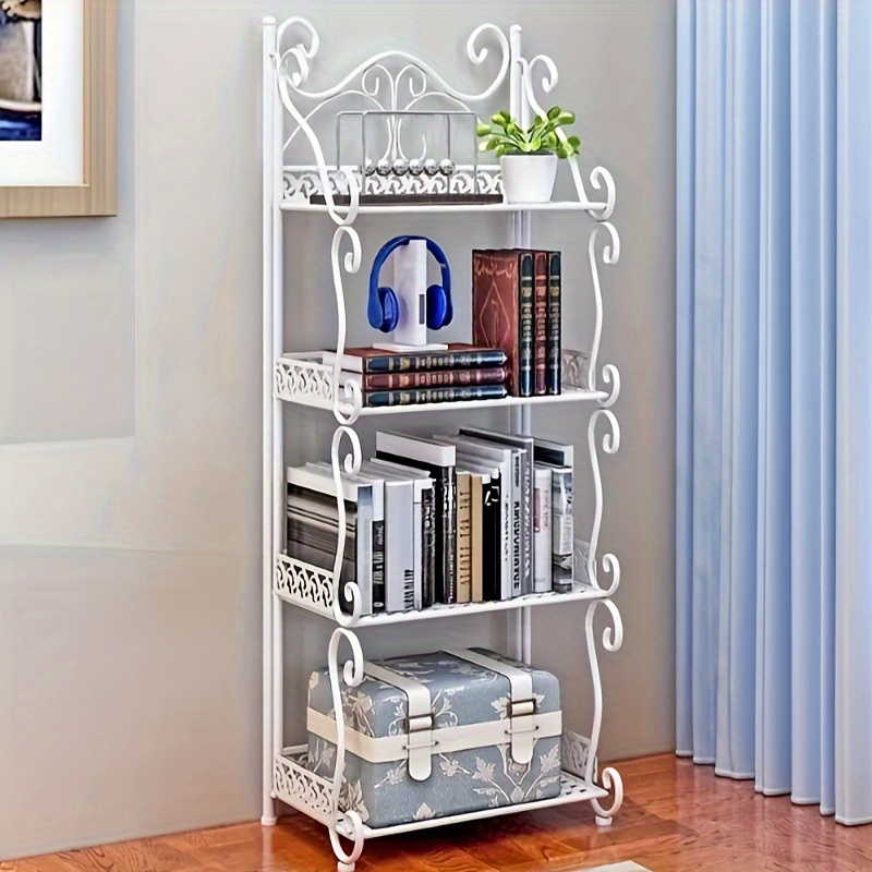 

4-tier Metal Storage Rack - White, Freestanding Organizer For Living Room, Bedroom, Bathroom | Includes Flower Stand & Bookshelf, Shelves