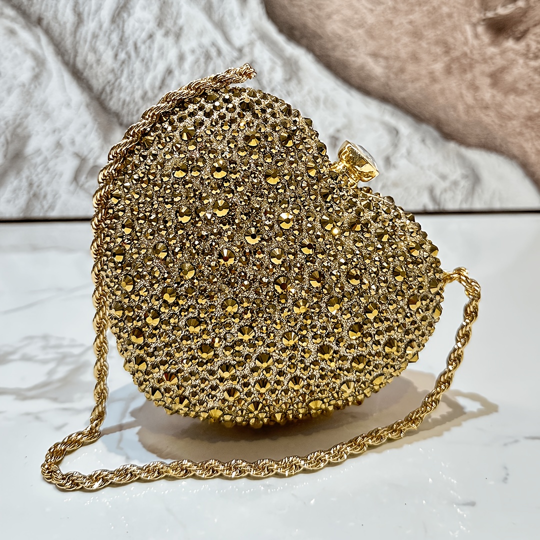 TEMU 1pc Women's Fashionable Shiny Heart Shaped Rhinestone Handbag Handbag Evening Dress Women's Party Handbag Wallet, Suitable For Formal Occasions