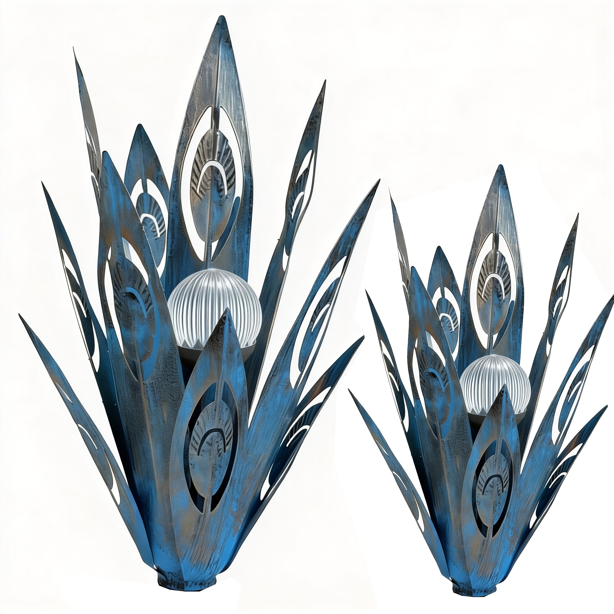 Image of [3d] 2 Pack Solar Agave Metal Garden Stake, Outdoor Yard Art With Color Changing Led Light, Pearooster Feather Lawn Ornament, Mother's Day Gift For Garden Patio