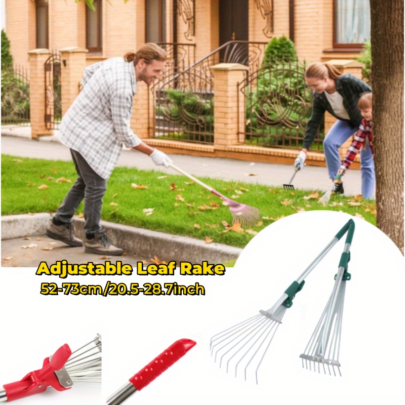 

Adjustable Metal Leaf Rake, Telescopic Garden Rake Tool With Expandable Handle For Lawn, Garden Clean-up, Flower Bed Maintenance, Small Scale Cleaning - Portable, Easy To Use Yard Rake