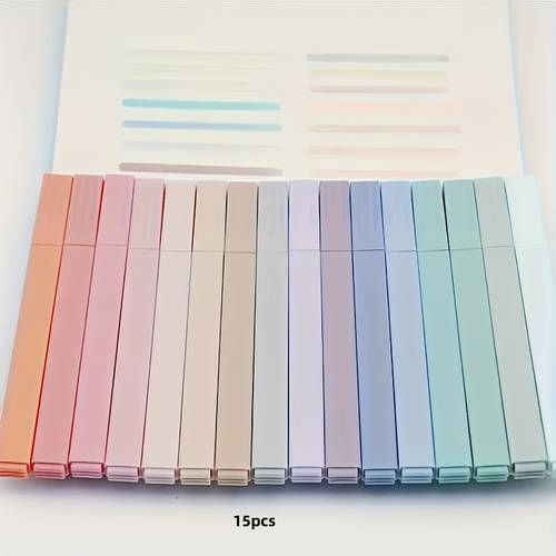 15pcs pastel highlighter set flat tip design no bleed or smudge plastic material ideal for journaling and office use note taking study tools clean look neat highlighters ink durable markers marker pens writing tools