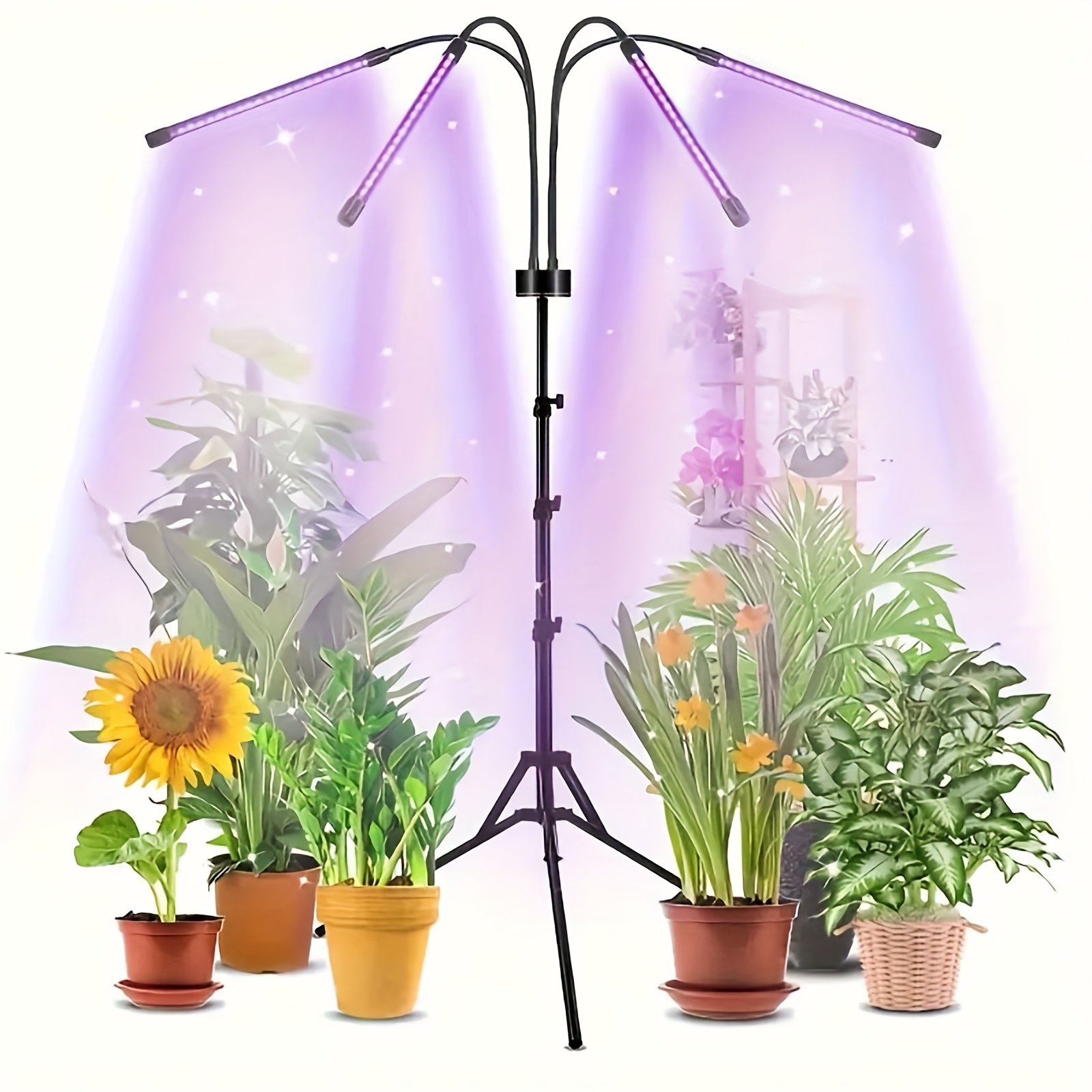 

1pc 4-head Plant Growth Light, Floor-standing Bracket Model Led Full- Plant Fill Light Usb, 3 Cycle Timer , Adjustable Red And Blue Light