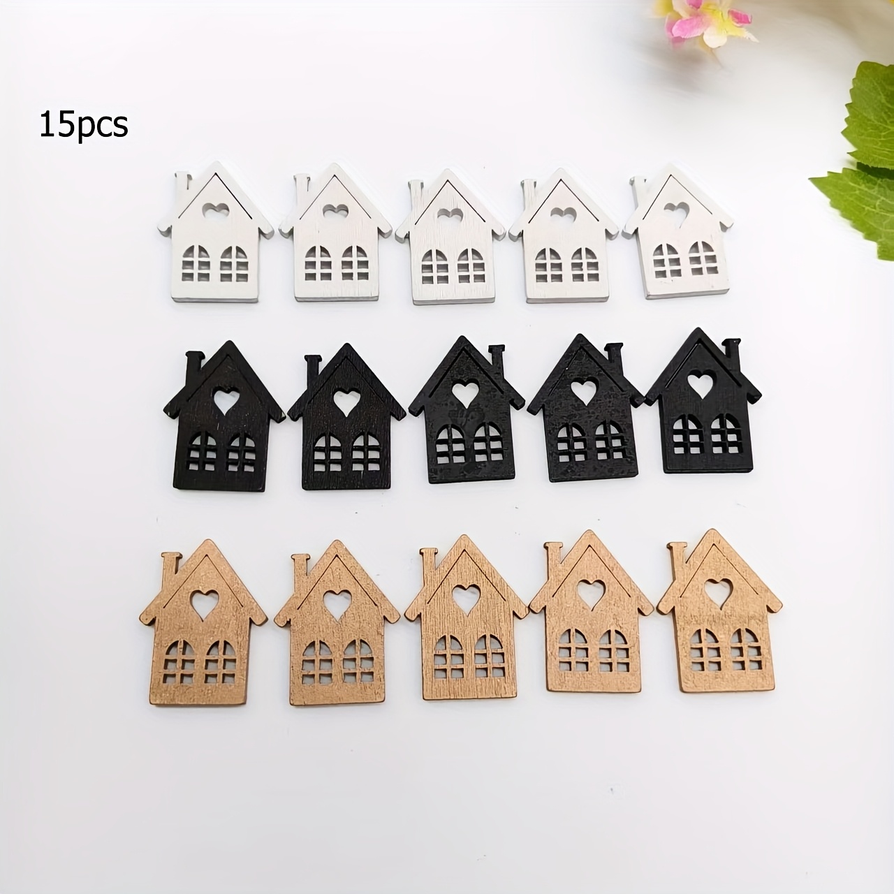 Collectible Figurines, 15pcs Wooden House Ornaments | 3-color Mixed, White, Black, Golden, Suitable For Christmas Table Decoration, Art