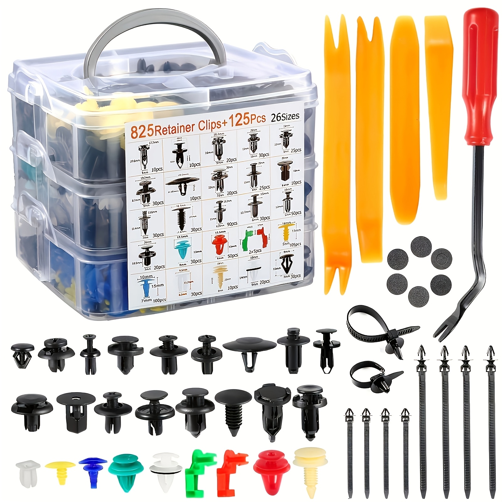 TEMU 950pcs Auto Fastener Clip Kit Rivet Clips Auto Body Push Retainer Pin Rivet Bumper Door Trim Panel Retainer Repair