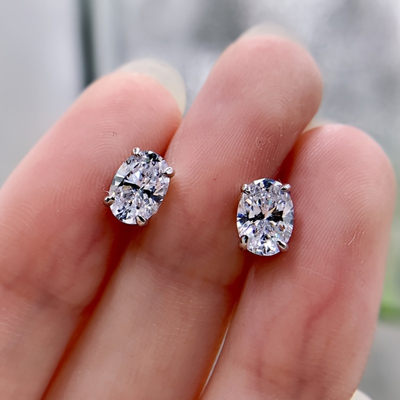 

1 Pair, Classic Simple Style Geometric Oval Stud Earrings, Cubic Zirconia Unisex, Fashion Jewelry For Daily, Party, Banquet, Outdoor, Gift