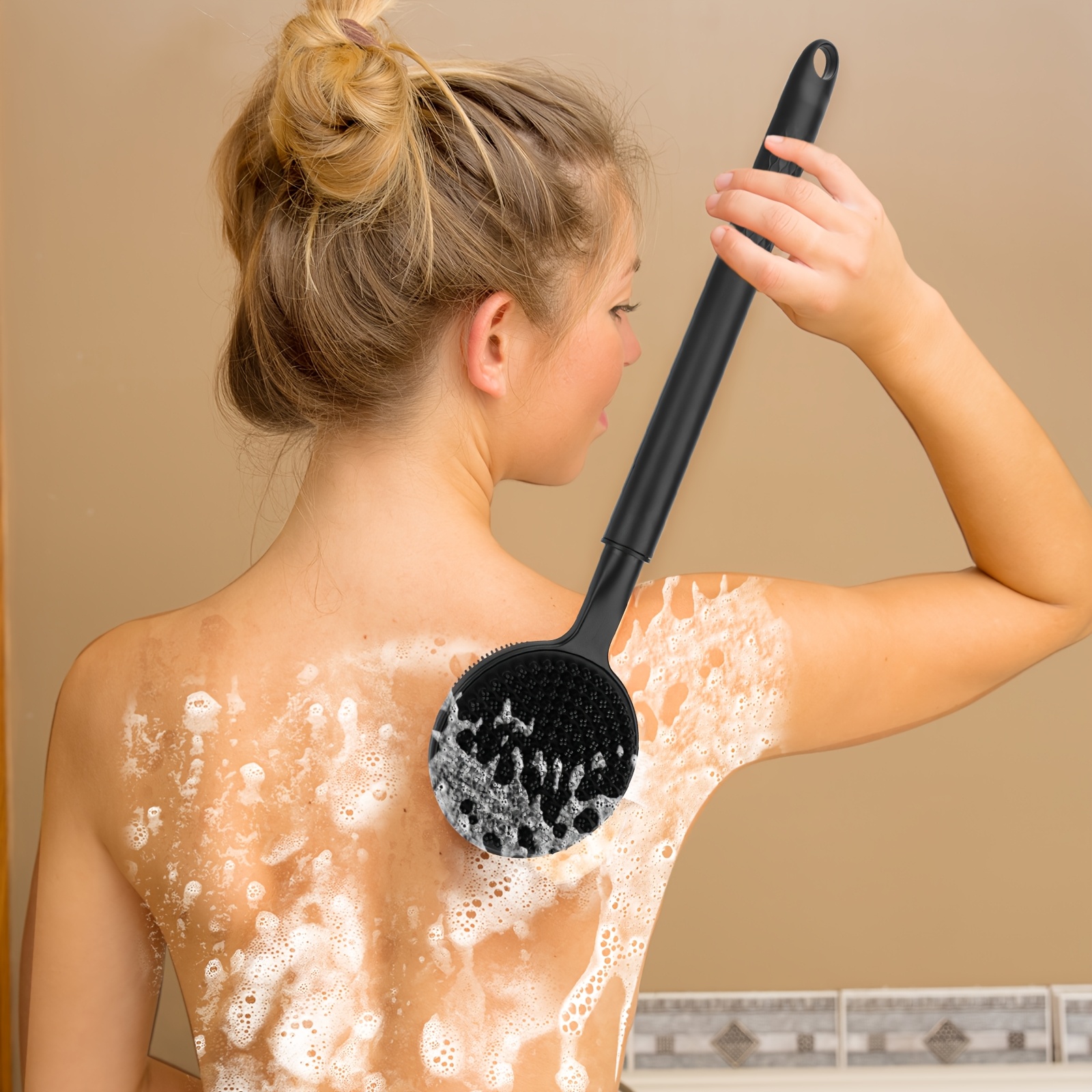 extendable bath brush double sided shower brush with anti slip handle adjustable lengt design for exfoliation deep clean Product details 0