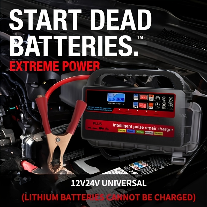 

1pc Kxiy 12v 24v Universal Intelligent Battery Charger With Digital Display, Automatic Repair, Silent High Power, 110v-130v Ac With Us Plug For Car, Motorcycle, Boat, And More, Without Battery