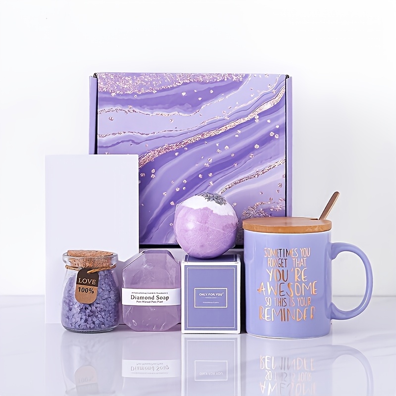TEMU - Features Bath Salts, , Scented Candles, And A Mug - Ideal Present For Mother's Day, Birthdays, Christmas, Anniversaries, And Valentine's ,