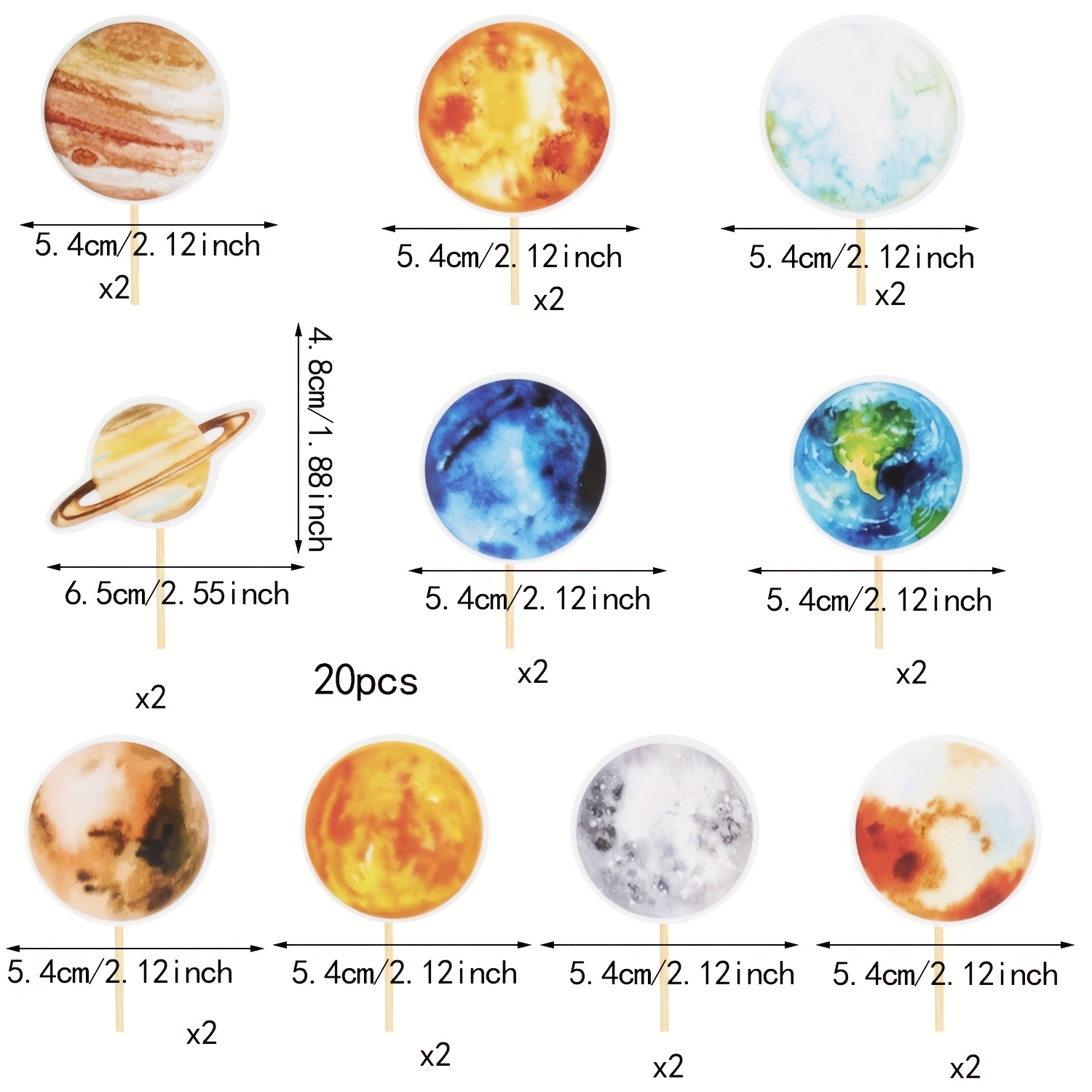 20 Pack Outer Space Cupcake Decorations Decoration Universe Space Planet Theme Solar System Birthday Party Cake Decoration