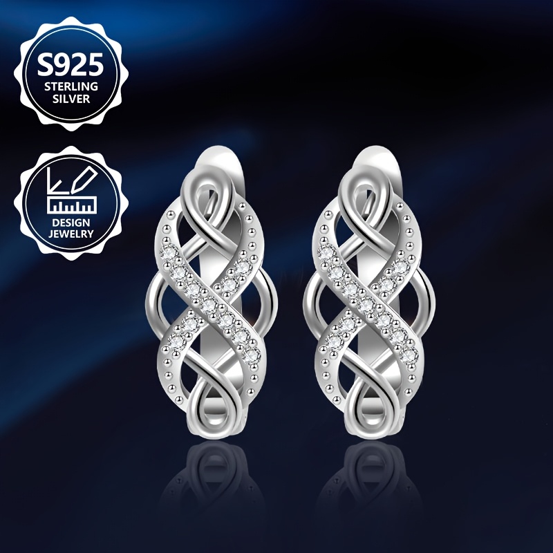 TEMU 925 Sterling Classic Fashion Hoop Earrings, Simple, Elegant, Inlaid With Sparkling Synthetic Synthetic Zirconia, Exquisite Ladies Earrings,