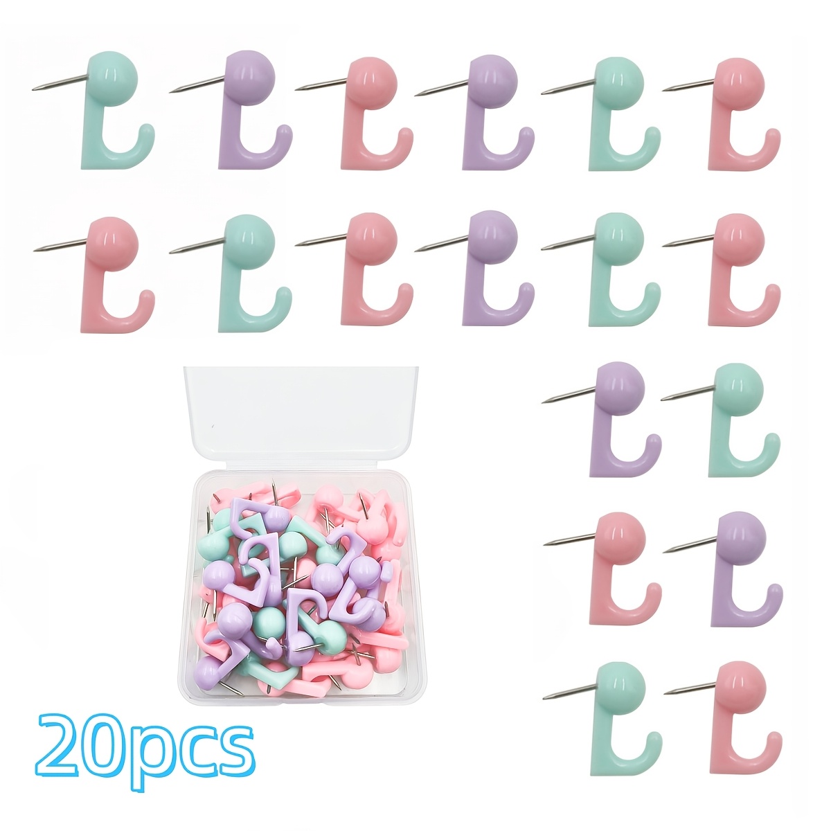 TEMU 20/45 piezas de ganchos con clavos, chinchetas de gancho color macaron, adecuadas para tableros de corcho, tableros de fieltro y decoraciones de
