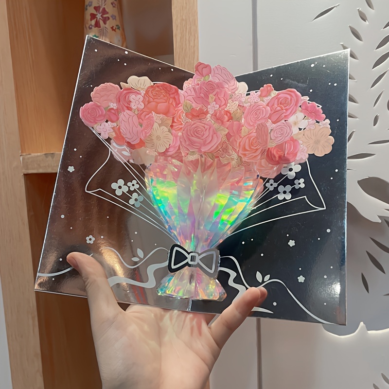 

Exquisite 3d Pop-up Flower Bouquet Birthday Card - Handwritten Personalized Message, Foldable & Elegant Greeting For Any Recipient